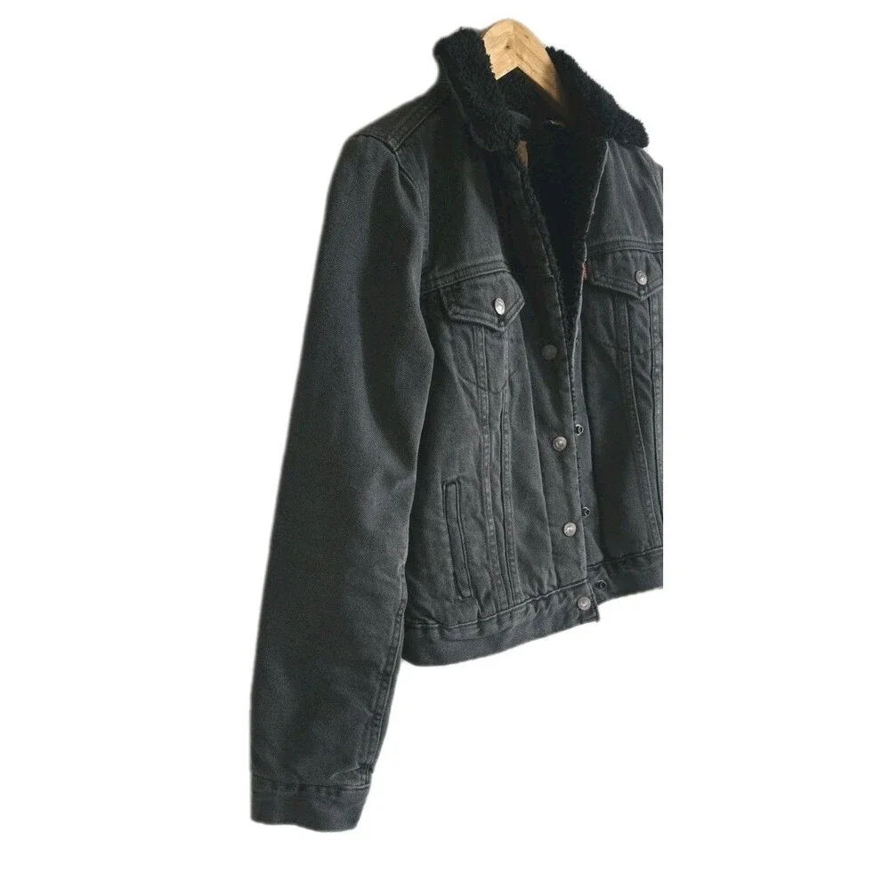 Levi's Men's Sherpa Lined Trucker Jacket Gray Snap Button Front XS